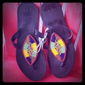 Handmade Leather Sandals 👡 with beading detail!
